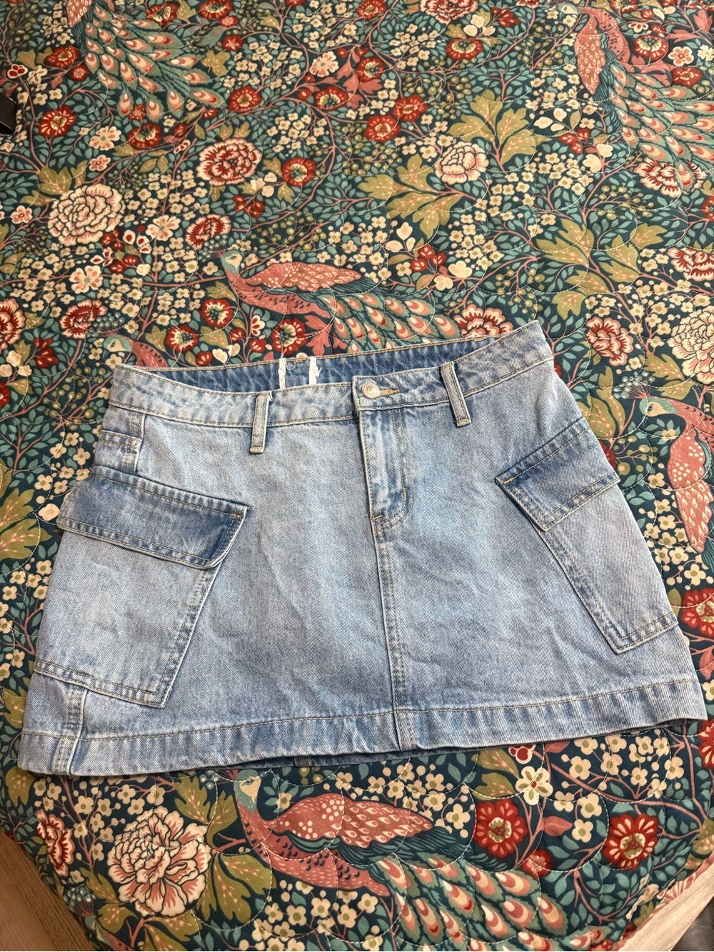 Light Wash Denim Mini Skirt with Cargo Pockets